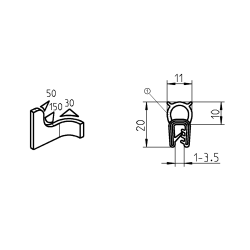 Self-locking sealing profile from fireproof material, EPDM 60 ± 5 shore a black 1011-05-FR01