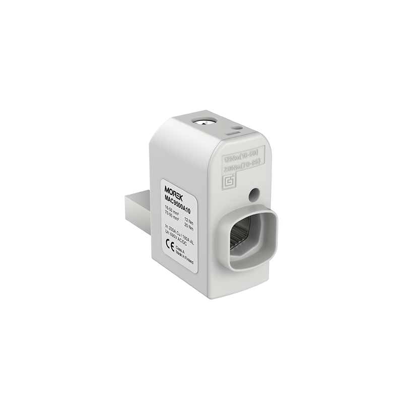 SR95M 1xAl/Cu 16-95mm² 690V zacisk aparatowy izolowany, z gniazdem pomiarowym MAC9501A10 SR95M 1xAl/Cu 16-95mm² 690V zacisk aparatowy izolowany, z gniazdem pomiarowym MAC9501A10