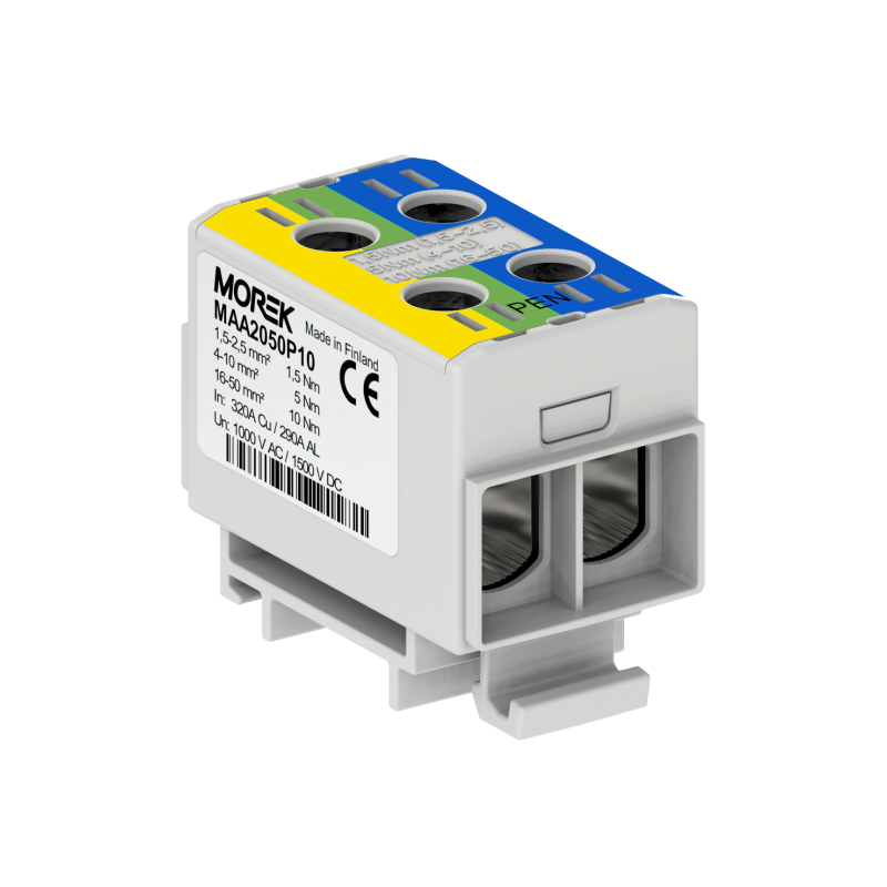 OTL-PEN50 yellow/green/blue 2xAl/Cu 1.5-50mm² 1000V AC / 1500V DC Universal connector MAA2050P10 OTL-PEN50 yellow/green/blue 2xAl/Cu 1.5-50mm² 1000V AC / 1500V DC Universal connector MAA2050P10