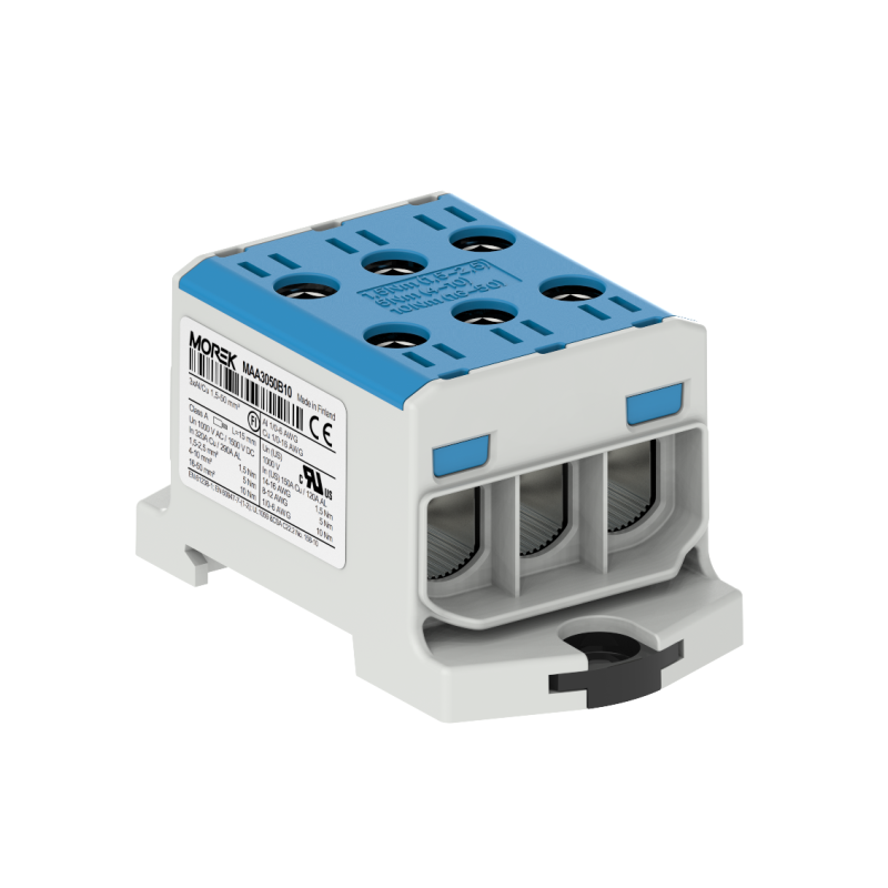 OTL50-3 kolor niebieski 3xAl/Cu 1,5-50mm² 1000V AC / 1500V DC Zacisk uniwersalny MAA3050B10 OTL50-3 kolor niebieski 3xAl/Cu 1,5-50mm² 1000V AC / 1500V DC Zacisk uniwersalny MAA3050B10