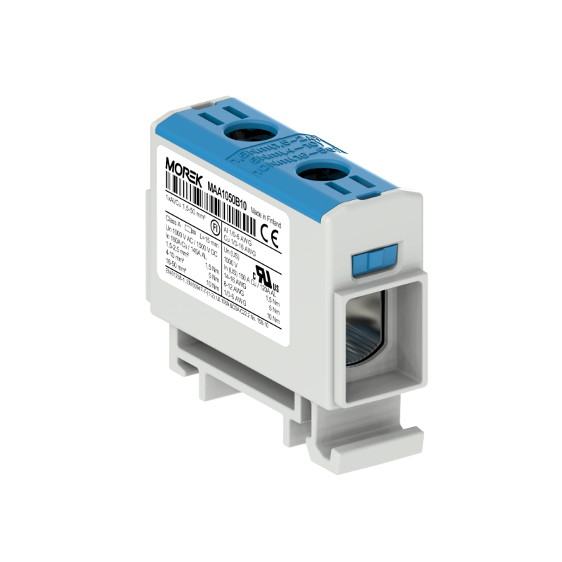 OTL50 kolor niebieski 1xAl/Cu 1,5-50mm² 1000V AC / 1500V DC Zacisk uniwersalny MAA1050B10 OTL50 kolor niebieski 1xAl/Cu 1,5-50mm² 1000V AC / 1500V DC Zacisk uniwersalny MAA1050B10