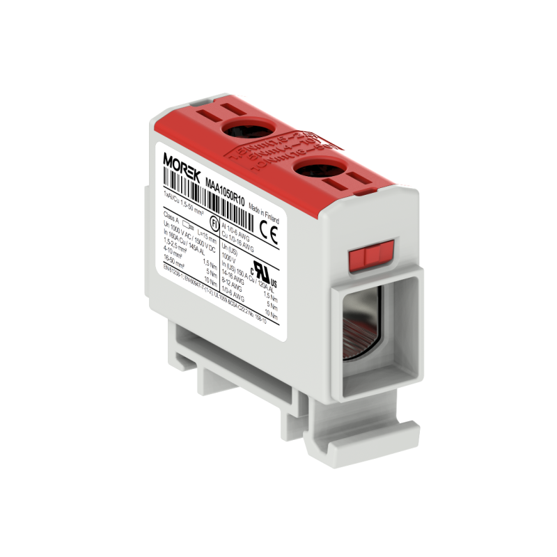 OTL50 kolor czerwony 1xAl/Cu 1,5-50mm² 1000V AC / 1500V DC Zacisk uniwersalny MAA1050R10 OTL50 kolor czerwony 1xAl/Cu 1,5-50mm² 1000V AC / 1500V DC Zacisk uniwersalny MAA1050R10