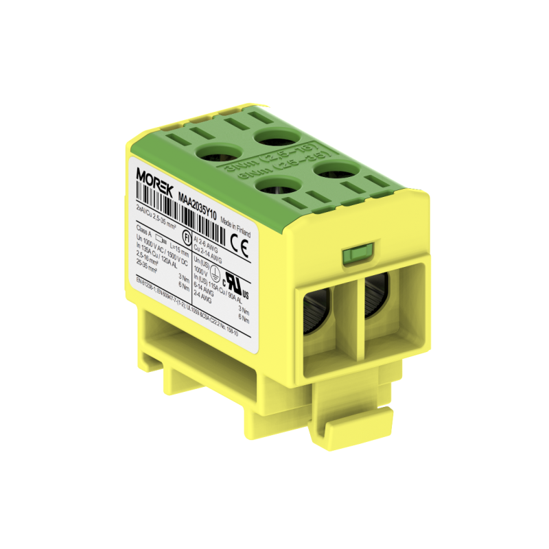 OTL35-2 kolor żółto-zielony 2xAl/Cu 2,5-35mm² 1000V AC / 1500V DC Zacisk uniwersalny MAA2035Y10 OTL35-2 kolor żółto-zielony 2xAl/Cu 2,5-35mm² 1000V AC / 1500V DC Zacisk uniwersalny MAA2035Y10