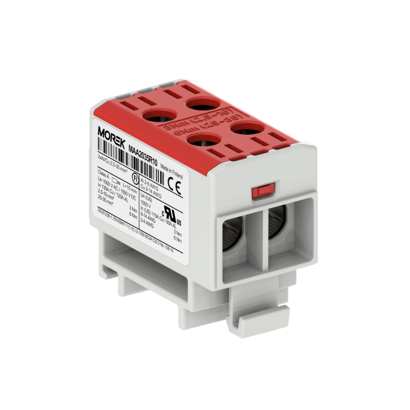 OTL35-2 kolor czerwony 2xAl/Cu 2,5-35mm² 1000V AC / 1500V DC Zacisk uniwersalny MAA2035R10 OTL35-2 kolor czerwony 2xAl/Cu 2,5-35mm² 1000V AC / 1500V DC Zacisk uniwersalny MAA2035R10