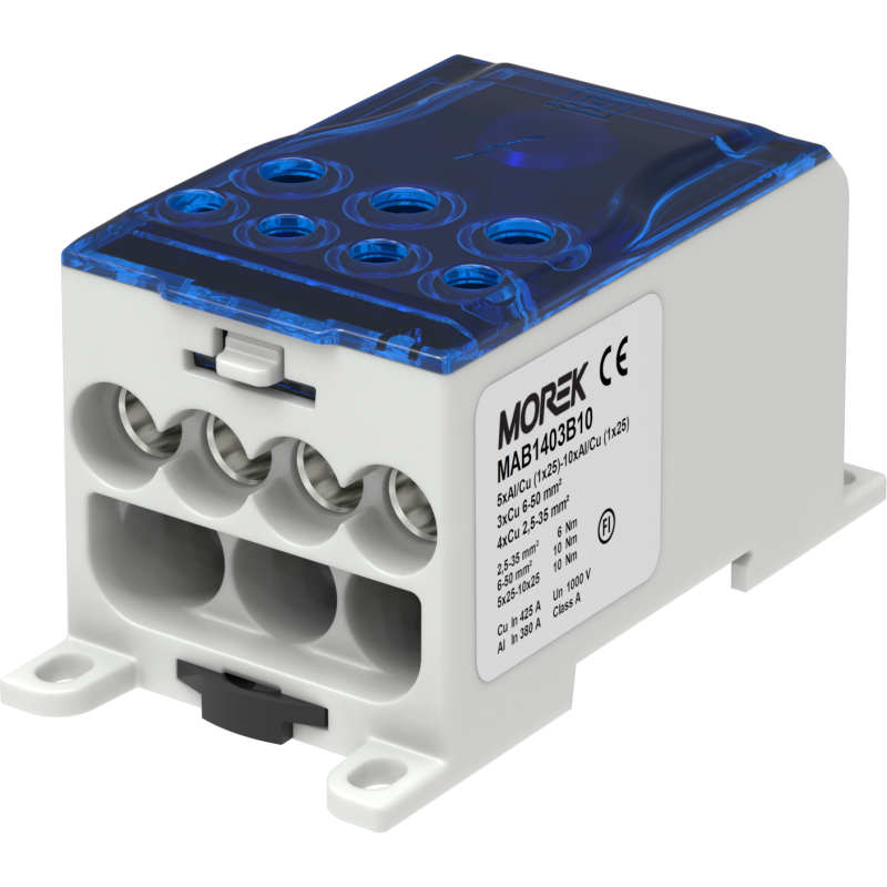 OJL400AF blue in 10x(1x25) out 4x35/3X50mm² Distribution block MAB1403B10 OJL400AF blue in 10x(1x25) out 4x35/3X50mm² Distribution block MAB1403B10