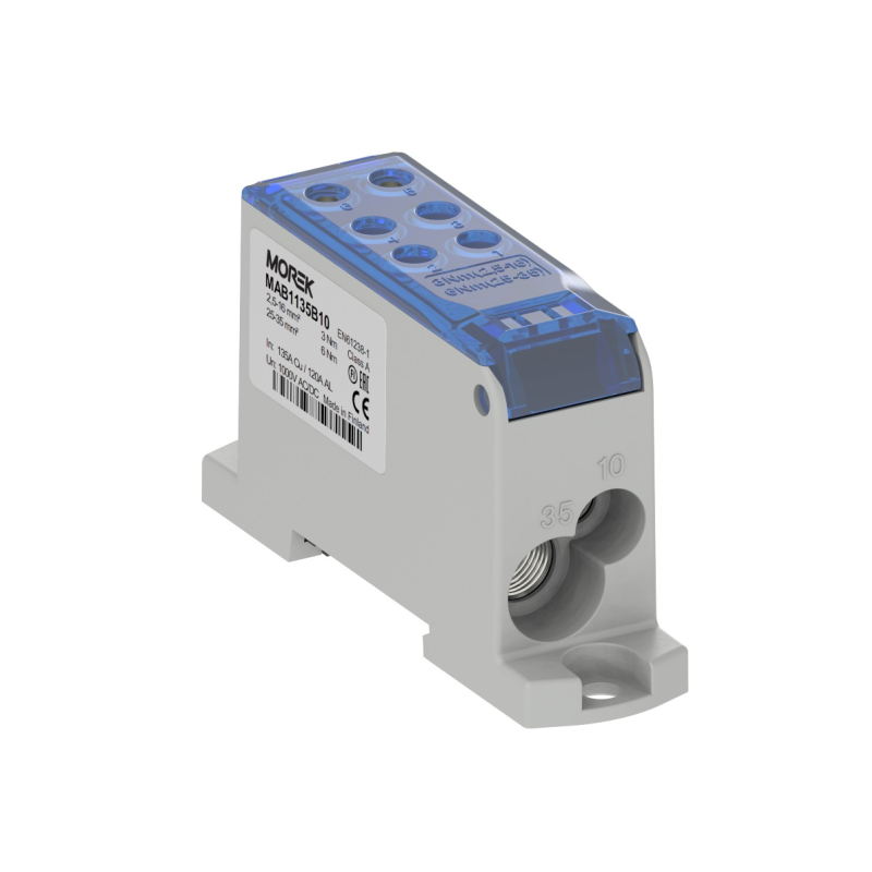 OJL135A blue in Al/Cu 1x10/1x35 out Cu 2x10/4x16mm² Distribution block MAB1135B10 OJL135A blue in Al/Cu 1x10/1x35 out Cu 2x10/4x16mm² Distribution block MAB1135B10