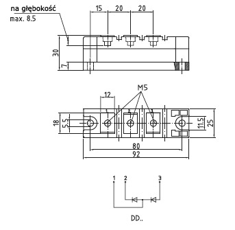 Wymiary obudów modułów elektroizolowanych firmy eupec/infineon DP25