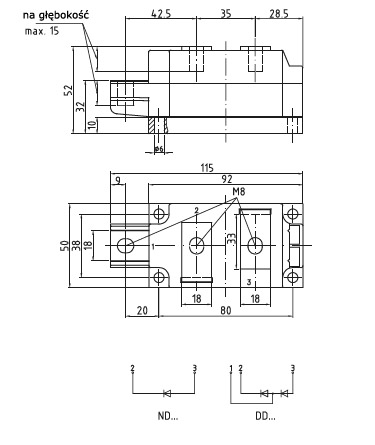 Wymiary obudów modułów elektroizolowanych firmy eupec/infineon DP 50