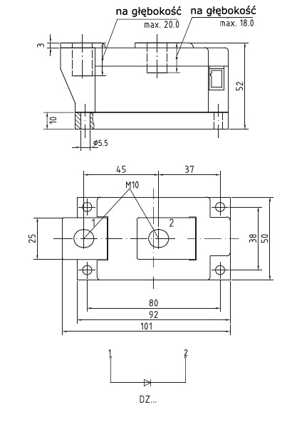 Wymiary obudów modułów elektroizolowanych firmy eupec/infineon DP50.1