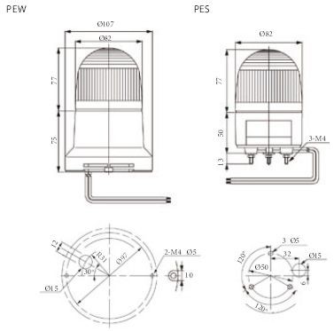 PEW/PES - LAMPY OSTRZEGAWCZE LED wymiar