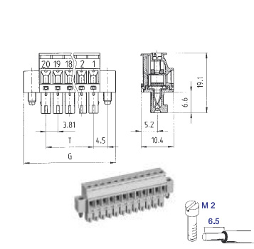 WTYKI, POŁĄCZENIA ŚRUBOWE, RASTER 3.81 MM z kołnierzem śrubowym Typ 8813 B/...VRF