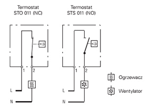 Termostat miniaturowy STO 011 / STS 011 schemat połączeń