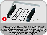 uchwyt do stawiania z regulowanym położeniem wraz z pokrywką z miejscem na złącze