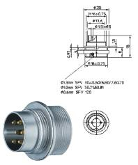 Wtyki okrągłe z zamknięciem śrubowym wg IEC 60130-9 do montażu na płytce PCB wtyk do wbudowania do montażu czołowgo, połączenia gwintowane z tyłu