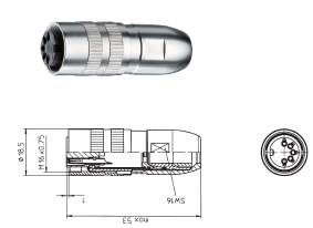 Wtyki okrągłe z zamknięciem śrubowym, IP68 wg IEC 60130-9 gniiazod proste, ekranowane