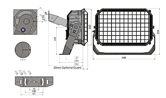 Naświetlacz LED RLXD wymiary montaż