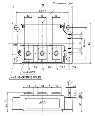 MODUŁY IGBT SZYBKIE - SERIA NFH Casing CM300DU-12NFH, CM400DU-12NFH, CM200DU-24NFH, CM300DU-24NFH