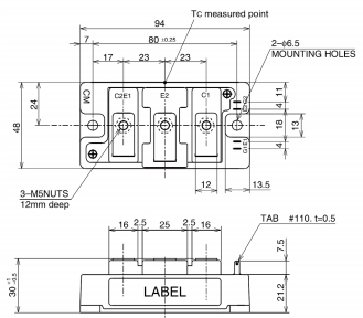 MODUŁY IGBT SZYBKIE - SERIA NFH - Casing CM100DUS-12F, CM150DUS-12F, CM200DU-12NFH, CM100DU-24NFH, CM150DU-24NFH