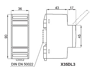 Przekaźniki prądu upływu serii X35DL3 - wymiar