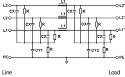 Filtry trójfazowe seria FIN538s1 - schemat