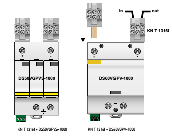 Zacisk do okablowania typu V do ograniczników przepięć KN T 1316I schemat