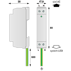 Ograniczniki przepięć z okablowaniem typu 2+3 (C+D)DSLP1-230L wymiary