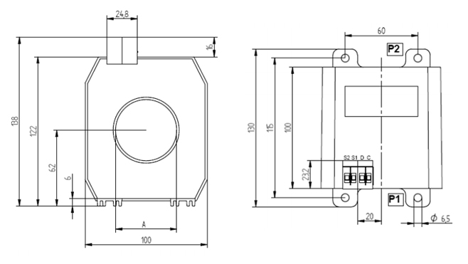 SVA100 Current transformer - dimensions