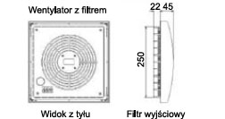 Wentylator z filtrem Seria FF 018:550 m³/h wymiary