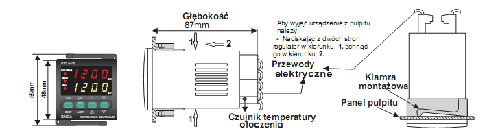 MIKROPROCESOROWE REGULATORY TEMPERATURY SERII ETC 4420 ETC 7420 wymiary 