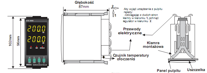 MIKROPROCESOROWE REGULATORY TEMPERATURY SERII ETC 4420 ETC 7420 wymiary  2