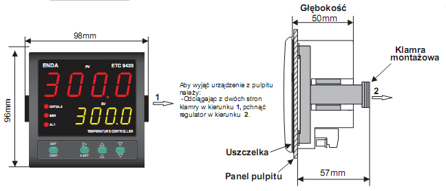 MIKROPROCESOROWE REGULATORY TEMPERATURY SERII ETC 4420 ETC 7420 wymiary  3