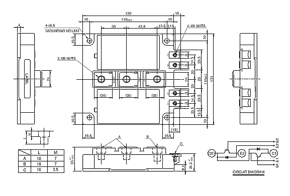 MODUŁY IGBT - MITSUBISHI 5 GENERACJA MODUŁÓW IGBT - SERIA A wymiary - Casing A6