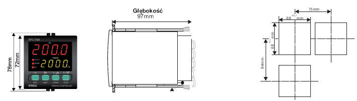 MIKROPROCESOROWE REGULATORY TEMPERATURY SERII EPC wymiar 2