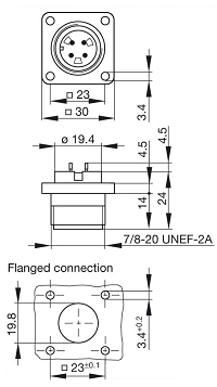 Okrągłe złącza Hirschmann serii SM montowane na panel CM 02 E 14S-2 P wmiary