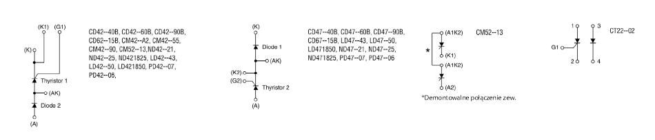 MODUŁY ELEKTROIZOLOWANE FIRMY POWEREX TYRYSTOR/ DIODA DIODA/TYRYSTOR schemat