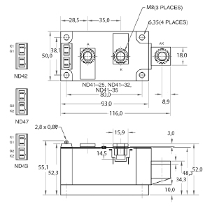 MODUŁY ELEKTROIZOLOWANE FIRMY POWEREX TYRYSTOR/ DIODA DIODA/TYRYSTOR wymiar 5