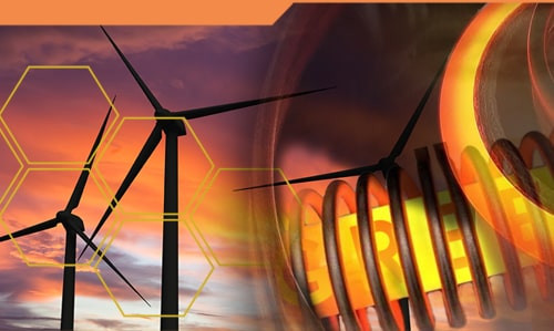 What role does induction heating play in the promotion of wind turbines?